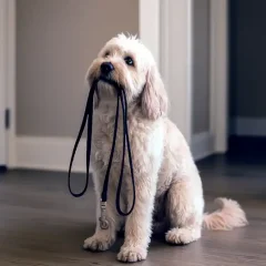 Dog Holding Leash in Mouth