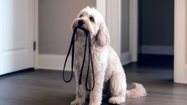 Dog Holding Leash in Mouth