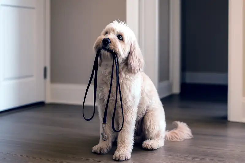 Dog Holding Leash in Mouth