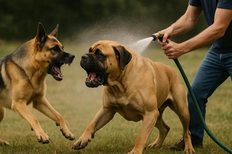 Spraying Fighting Dogs with Water